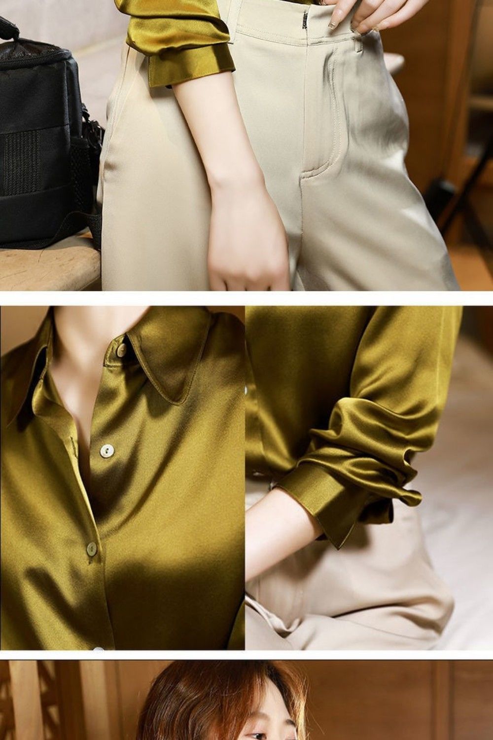 Sixsr Brand Quality Luxury Women Shirt Elegant Office Button Up Long Sleeve Shirts Momi Silk Crepe Satin Blouses for Women Fashion Business Ladies Top