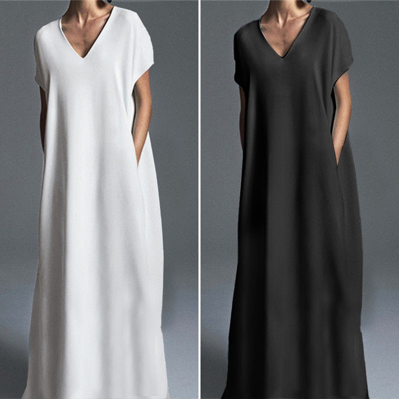 Sixsr Summer Outfits Women Summer Maxi Dress Elegant Beach Sundress Casual V Neck Vestidos Female Party Short Sleeve Robe Kaftan