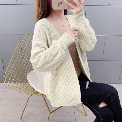 Sixsr New Autumn Knit Sweater Women Fashion Harajuku Loose Warm Cardigan Women College Casual Long Sleeve Winter Coat