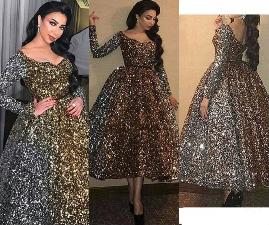 Evening Celebrity Prom Ball Gown Dresses Woman Party Night Short Elegant Plus Size Arabic Dubai Gold Formal Dress