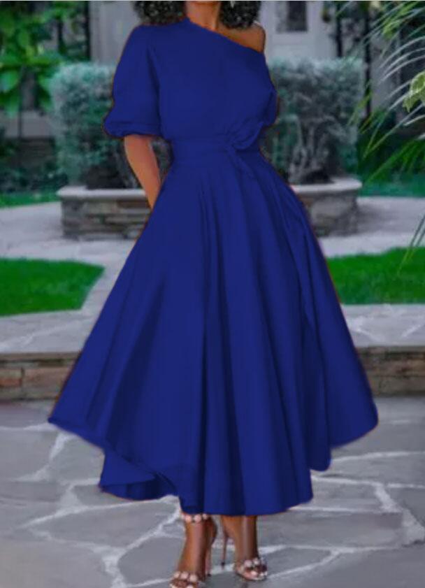 Sixsr Women Dress Bare Shoulder Waist Belt Long A Line Pleated Orange Casual Fashion Female Ladies Elegant New Autumn Summer Robes