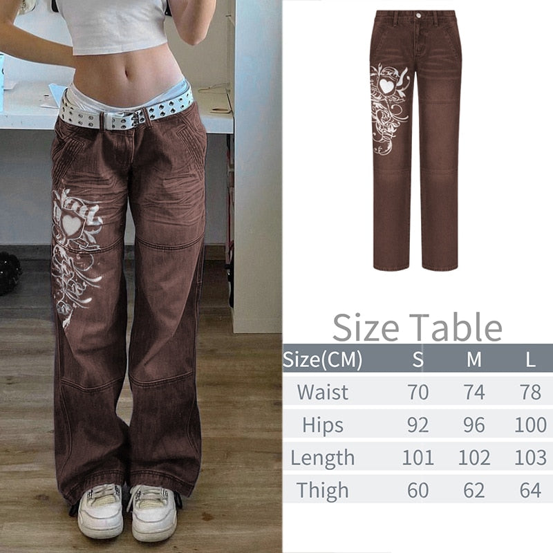Sixsr New Printed Baggy Y2K Jeans Women's Low Waist jeans Autumn Winter Oversize Wide Leg Baggy Pants Casual Cargo Trousers
