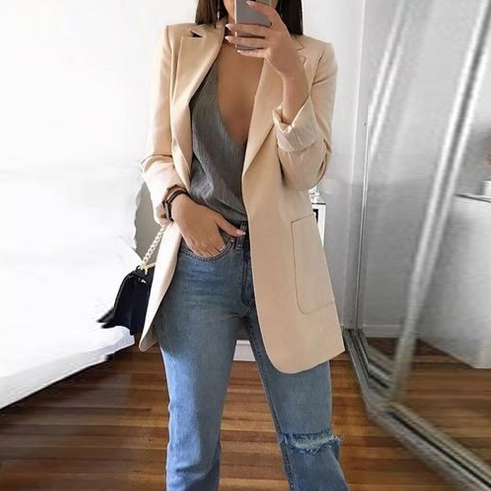 Sixsr Slim Women Elegant Autumn Suit Jacket Female Office lady Casual Notched Business Blazer Suit Outwear Coat Outwear