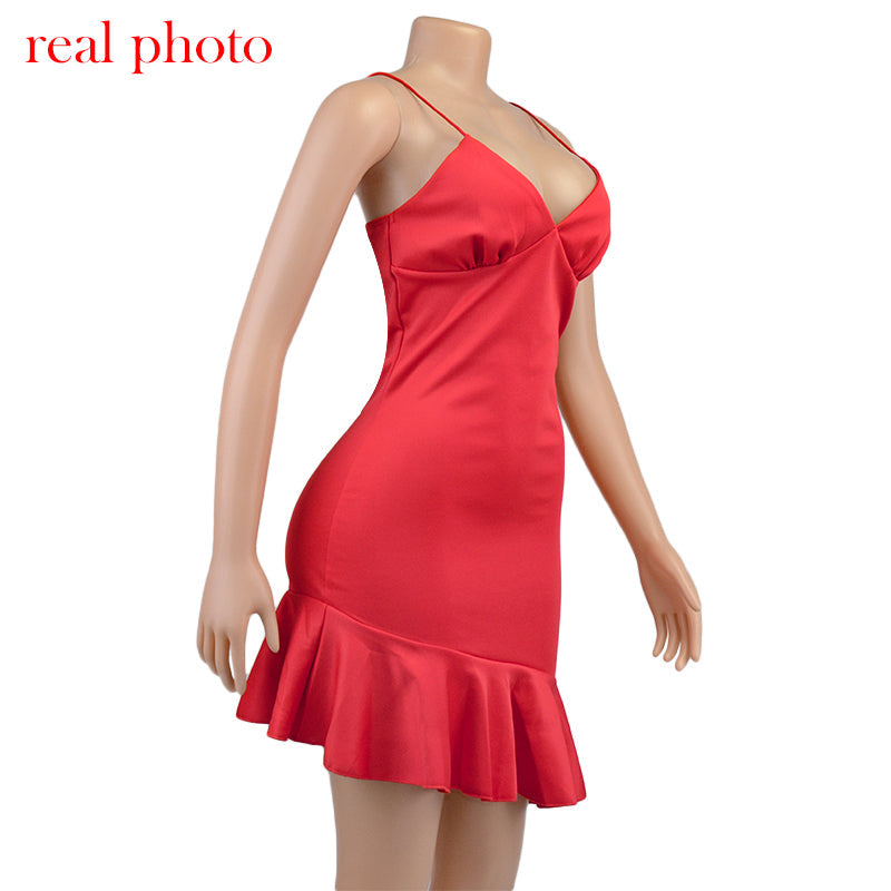 Spaghetti Straps Ruffles Mini Dress Club Party Elegant Sleeveless Slip Women's Summer Sundress Outfits Holiday
