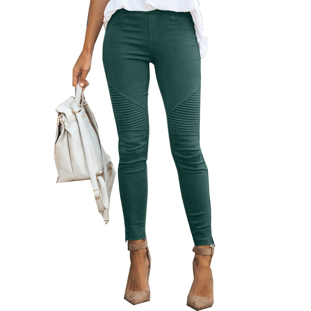New Fashion Casual Solid Color Elastic Skinny Pants For Women