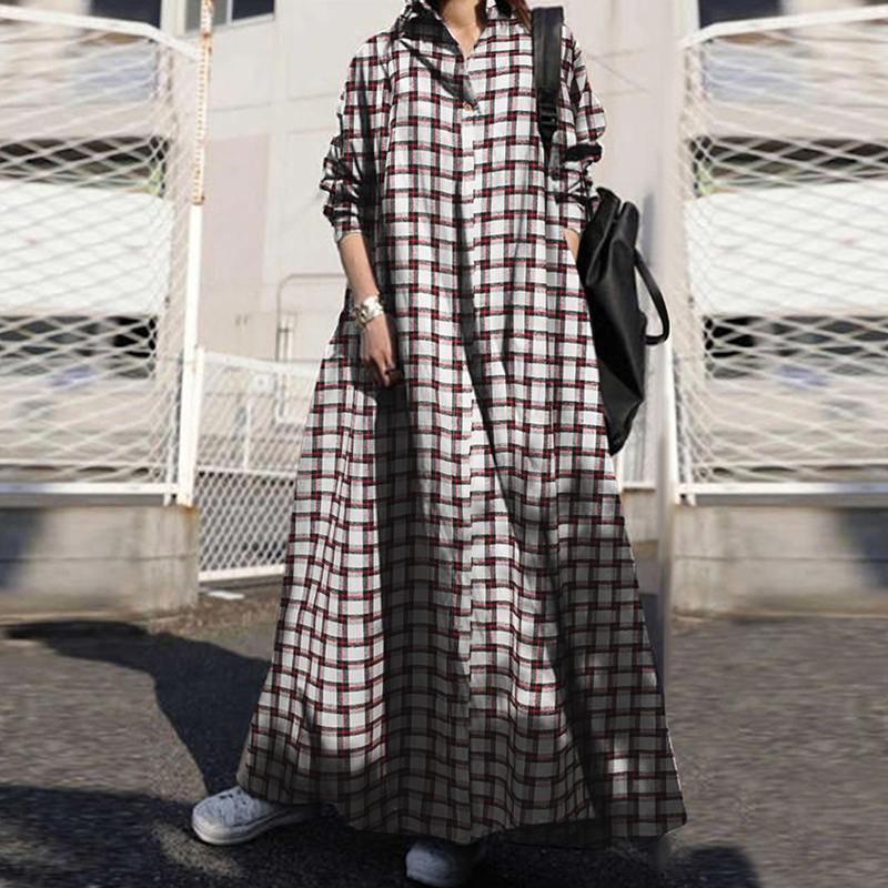 Sixsr Summer Stylish Women Vintage Long Sleeve Loose Sundress Casual Long Maxi Dress Kaftan Femme Solid Party Vestido Robe