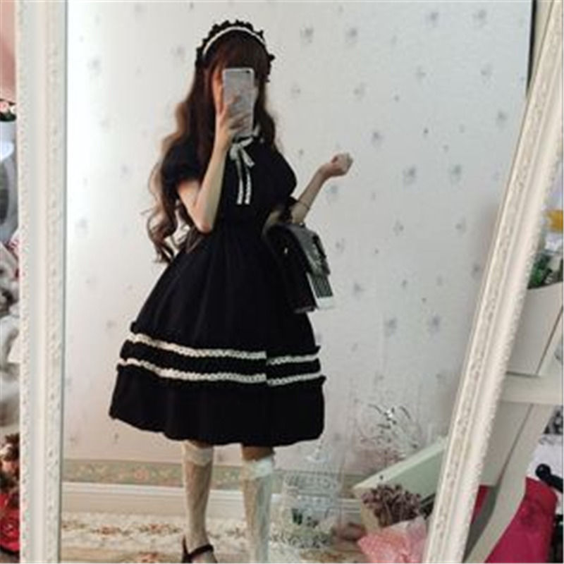 Sixsr Quality Kawaii Lolita Style Dress Women Lace Maid Costume Dress Costume Sweet Gothic Party Robe Renaissance sSpring