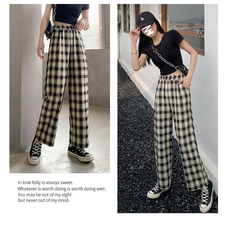 Sixsr Vintage Plaid Pants Women High Waist Plus Size Wide Leg Casual Female Trousers Summer Joggers Clothes Streetwear Girl Pants