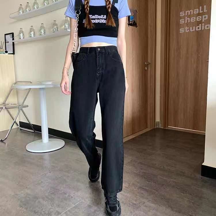 Sixsr  Spring Y2K European and American street simple printing low-waist button jeans women casual loose and thin wide-leg straight-leg pants