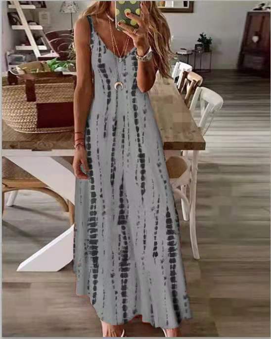 Sixsr Selling New High Street Tie Dye Dress Sexy Spaghetti Strap V Neck Long Dresses Women Summer Beach Dresses Party Tunic Plus Size 5XL