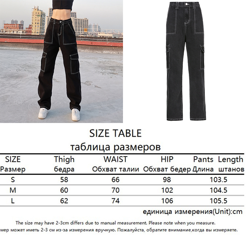 Sixsr Brown Vintage Baggy Jeans Women 90s Streetwear Pockets Wide Leg Cargo Pants Y2K Low Waist Straight Denim Trousers