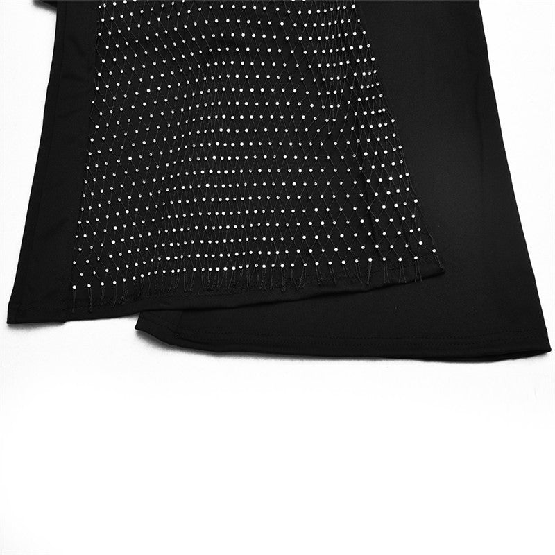 Patchwork Diamond Fishnet Bodycon Women Jumpsuit Black One Shoulder Long Sleeve Jumpsuit Lady Sexy Evening Party Clothes