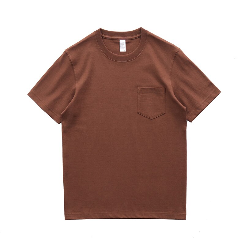 Sixsr 260g Heavy Weight Men's T-Shirt Summer Retro Simple Handsome Chic Casual Soft Solid Color Cotton Pocket Short Sleeve O-Neck Tees