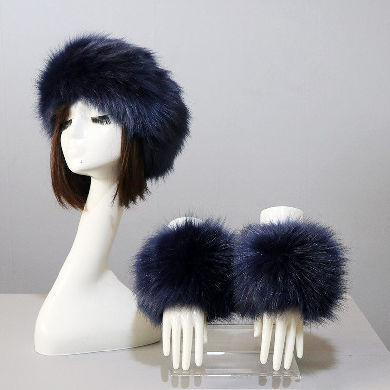 Sixsr New Autumn Winter Caps Female Hats Cuffs Set Fashion Warmth Imitation Quality Design Faux Fur Hat Fox Fur Sleeves Suit Accessary