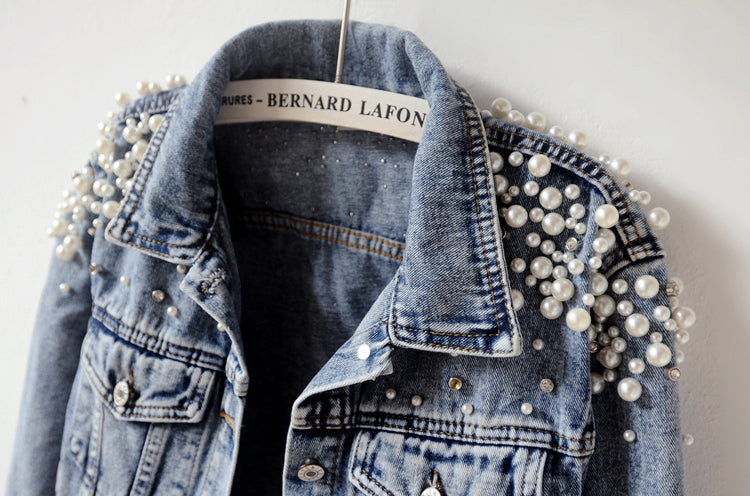 Sixsr Denim Jacket Women New Autumn Women's Jean Jackets Pearl Casual Denim Jacket Women Coat Long Sleeve Outerwear