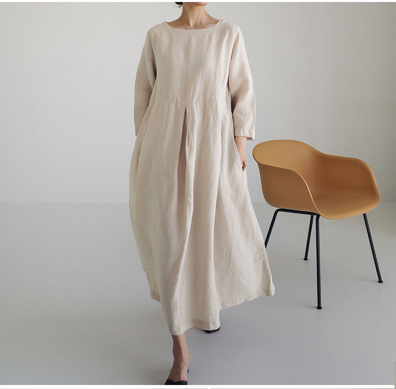 Women Summer Cotton dresses Nine-point Sleeves dress long Maxi dress loose robes casual Dress customized plus size dress boho Linen dress