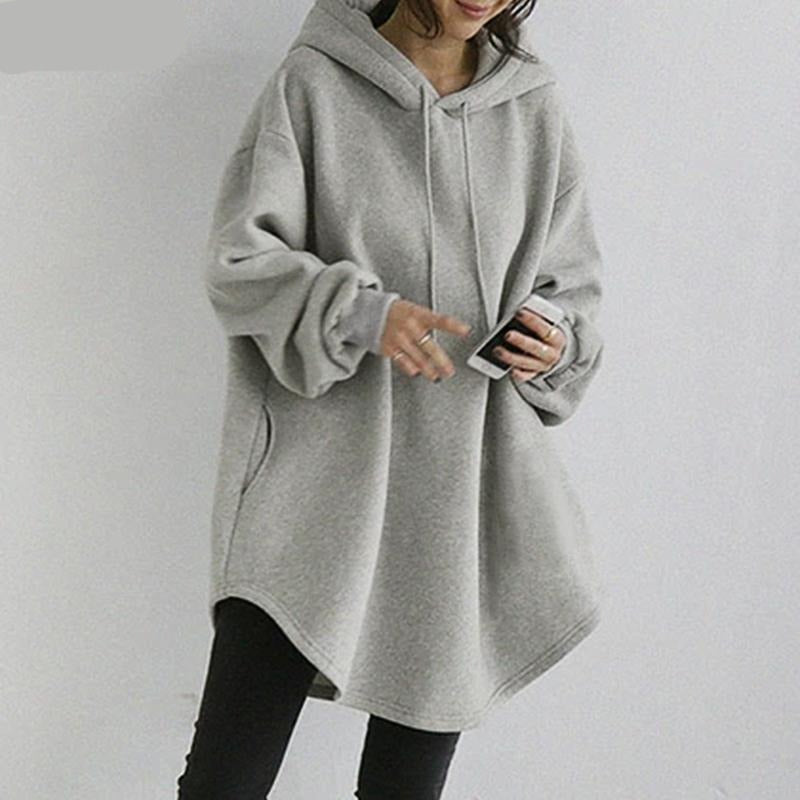 Sixsr Women's Hoodies Long Sleeve Sweatshirts Autumn Casual Solid Loose Long Drawstring Pullovers Oversized Streetwear