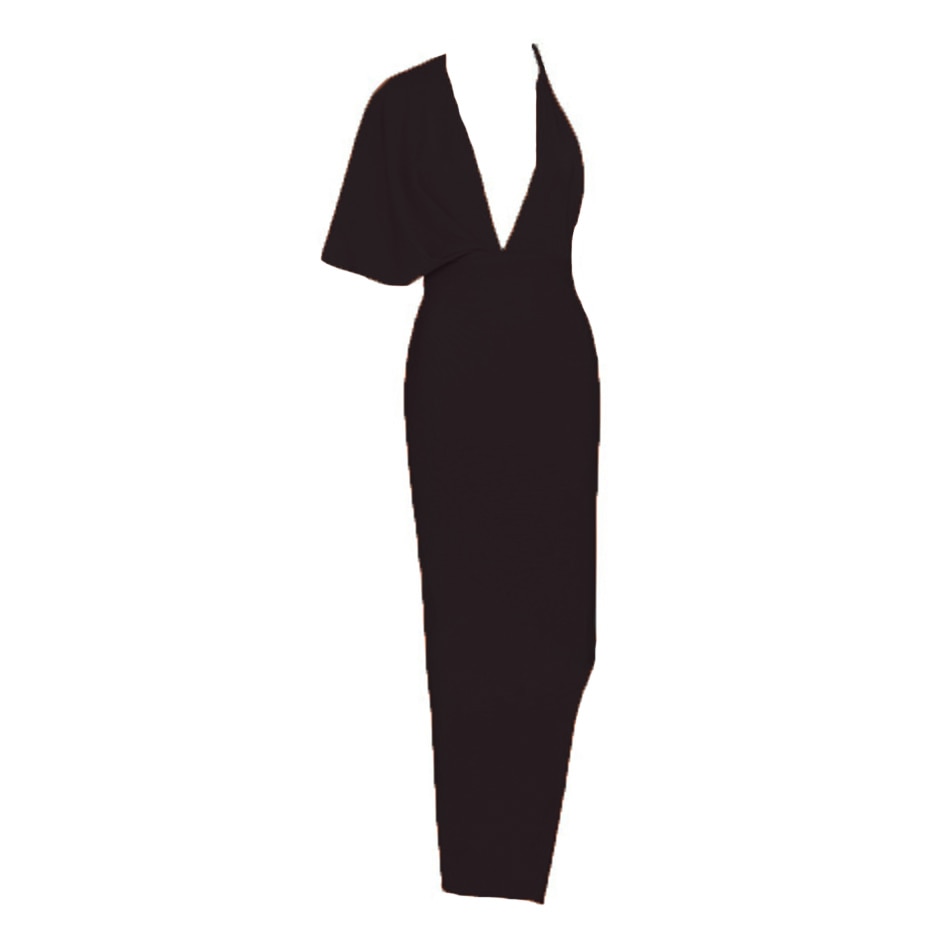 Fashion Trends Draped Backless Women Side Split Evening Club Party Dress New Sexy V Neck Orange Black Long Bandage Dress Vestidos
