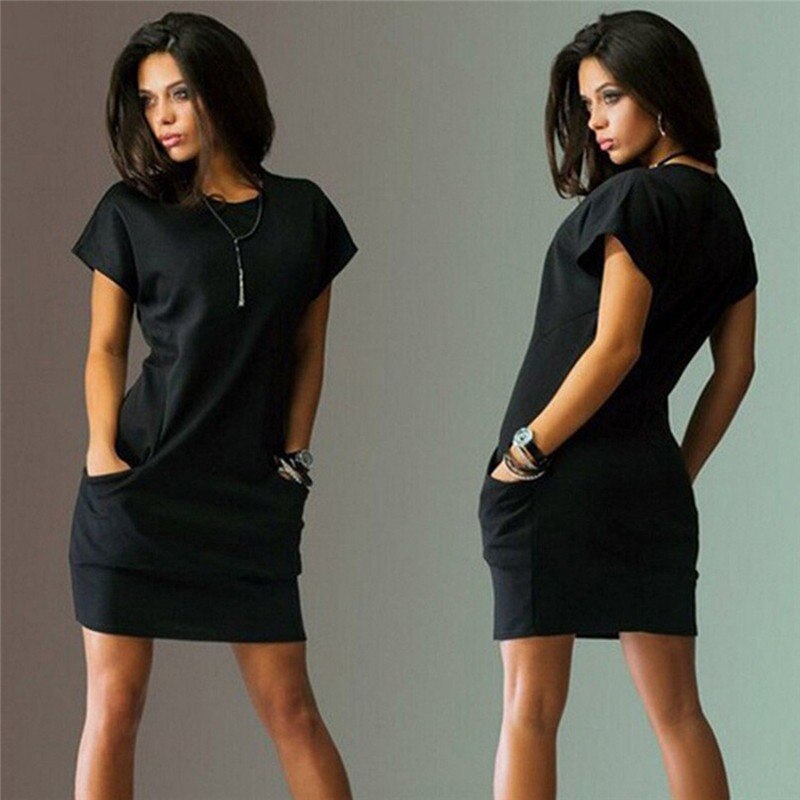 Sixsr Women Female Short Sleeve Loose Mini Short A-line Dresses Summer Beach Casual Dress Candy Color S-XXL