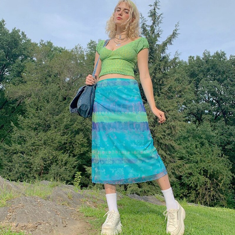 Sixsr Autumn Fairy Grunge Long Tulle Skirts Women Kawaii Plaid Black Skirt Harajuku Low waisted Skirt Korean Fashion