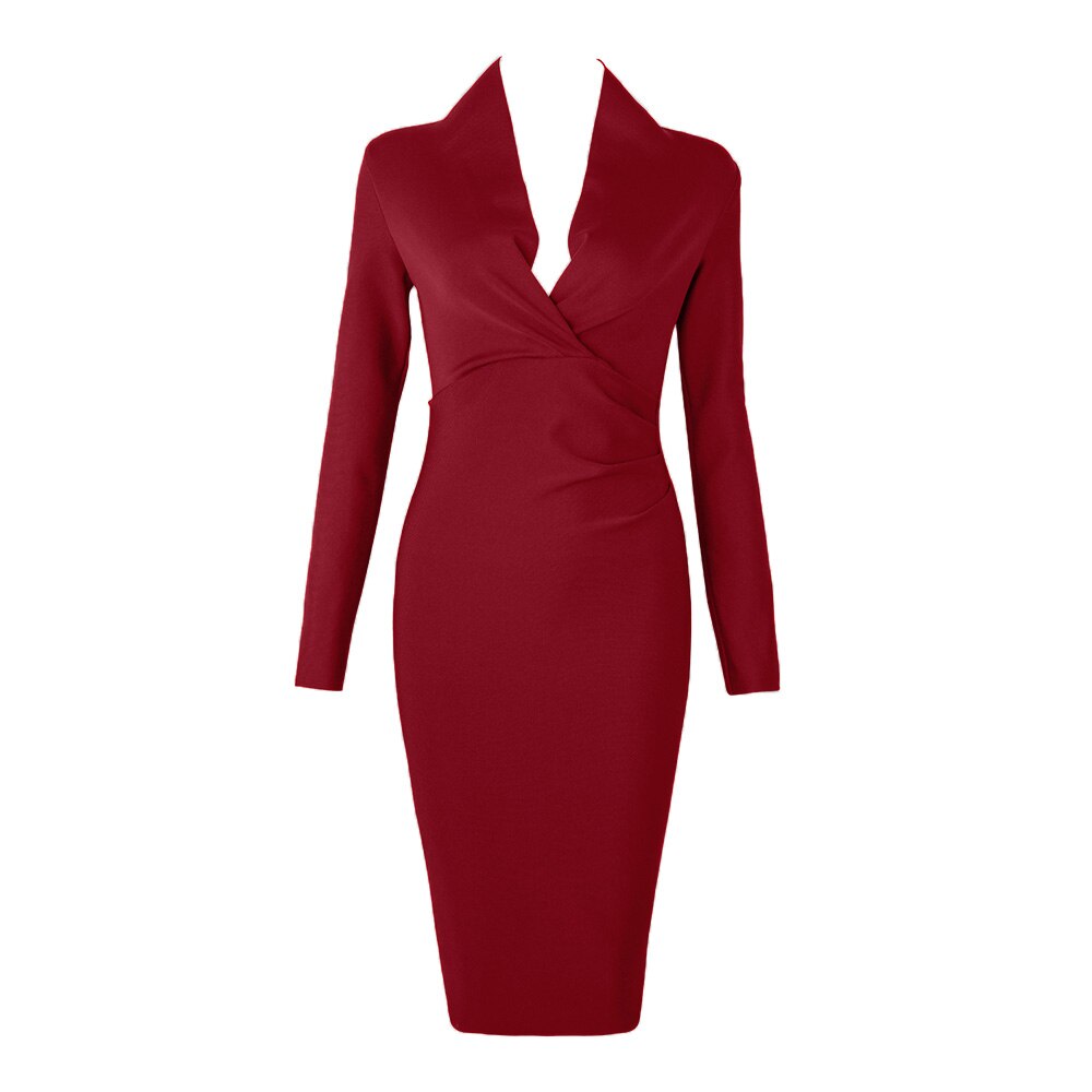 Sixsr New Summer Deep V Neck Women Bandage Dress Full Sleeves Celebrity Bodycon Dress Sexy Club Vestidos Evening Party Dresses