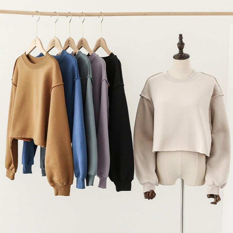 Sixsr Thick Cotton Oversized Women Sweatshirt Hoodies Casual Loose Long Sleeve Harajuku Streetwear Crop Pullover Plus Size Ropa Mujer