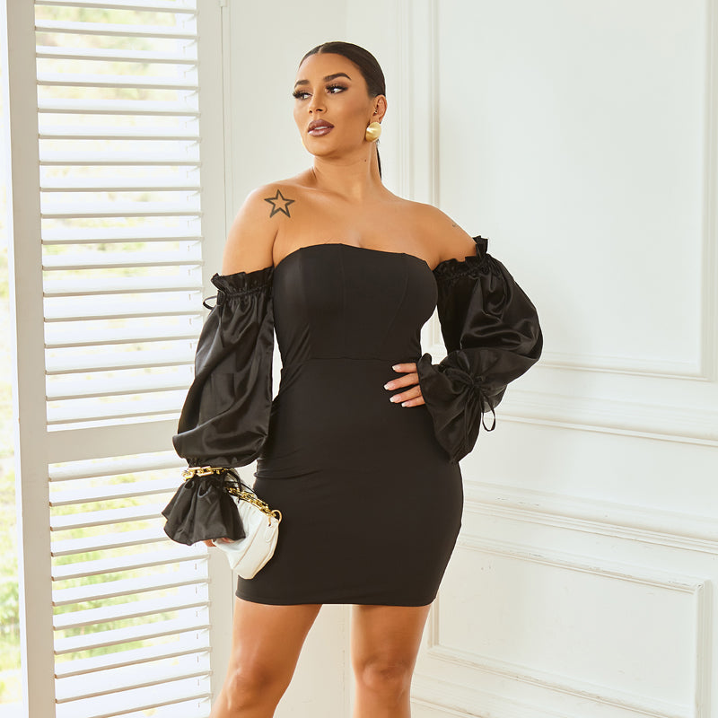 White Off Shoulder Sexy Woman Dress Long Puff Sleeve Mini Night Party Dresses Summer Backless Bodycon Dress Vestidos