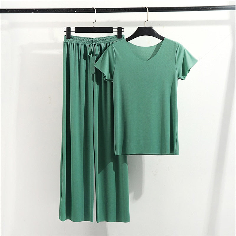 Female Home Clothes 2 Pieces Set Lady Home Suit Summer Women Lounge Wear Autumn Loose Homewear Suit for Women Pajamas Pants Set