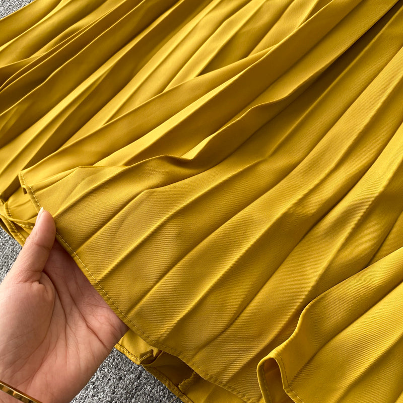 Sixsr Vintage Women Pleated Long Dress Female Elegant Lantern Long Sleeve High Waist Red/Purple Draped Maxi Vestidos Spring Autumn New