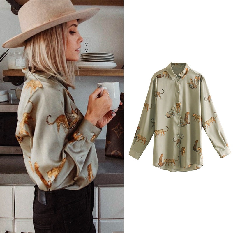 Sixsr women satin blouse long sleeve zebra print shirts vintage office ladies tops femme chandails fashion blusa de mujer Chandails