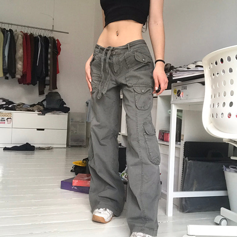 Sixsr Hot Sell Quality Grunge Streetwear Cargo Pants Woman Low Waist Baggy Mom Jeans Vintage 90s Hippie Wide Leg Denim Trousers Korean Outfits