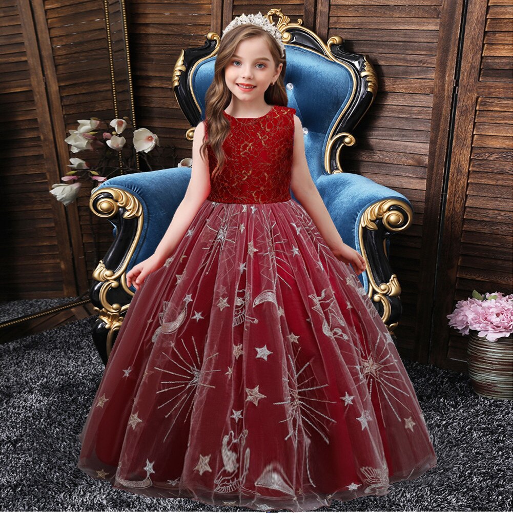 sixsr Summer Kids Princess Dress Girls Flower Embroidery Dress For Girls Vintage Wedding Party Formal Ball Gown Children Clothing