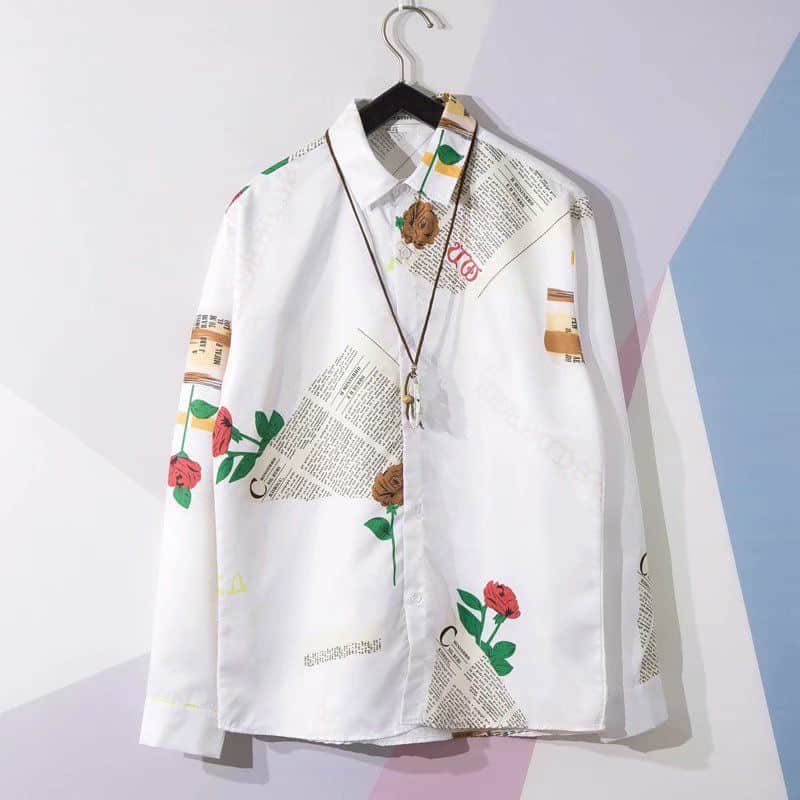 Newspaper shirt Korean trend men's shirt long-sleeved loose couple lovers shirt student all-match shirt 2024 fashion streetwear