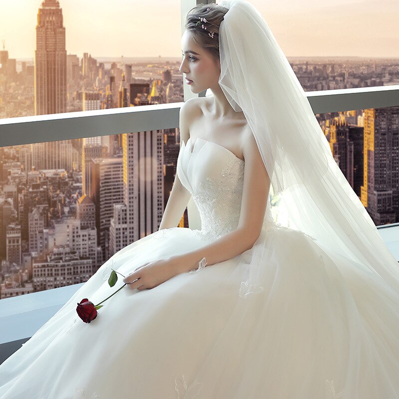 sixsr Real Photo Wedding Dress Luxury Lace Strapless Wedding Gown Elegant Long Train Princess Vestido De Noiva Custom Size