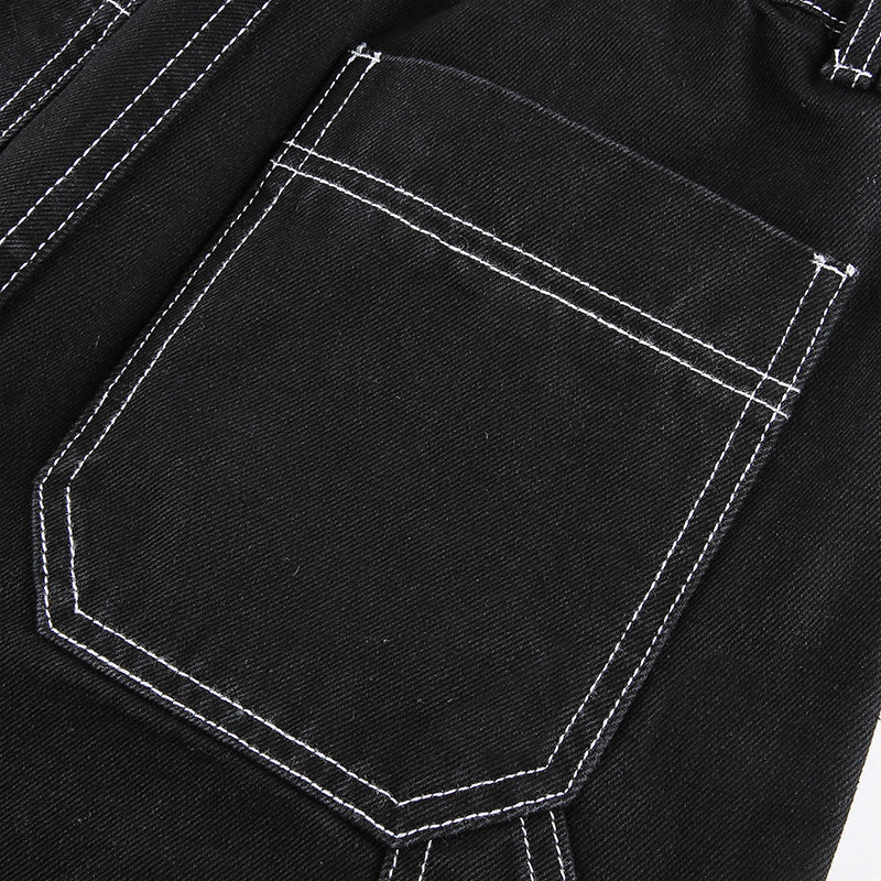 Sixsr Womens Fashion Trends Pockets Patchwork Baggy Jeans Fashion Streetwear 100% Cotton Women Denim Trouser Loose Cargo Pants Korean Jeans Harajuku
