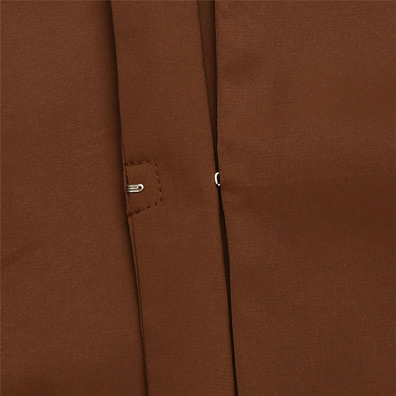 Turn-down Collar Button Women Two Piece Set Brown Long Sleeve Top High Waist Skirt Women Autumn Sexy Slim Office Outfits