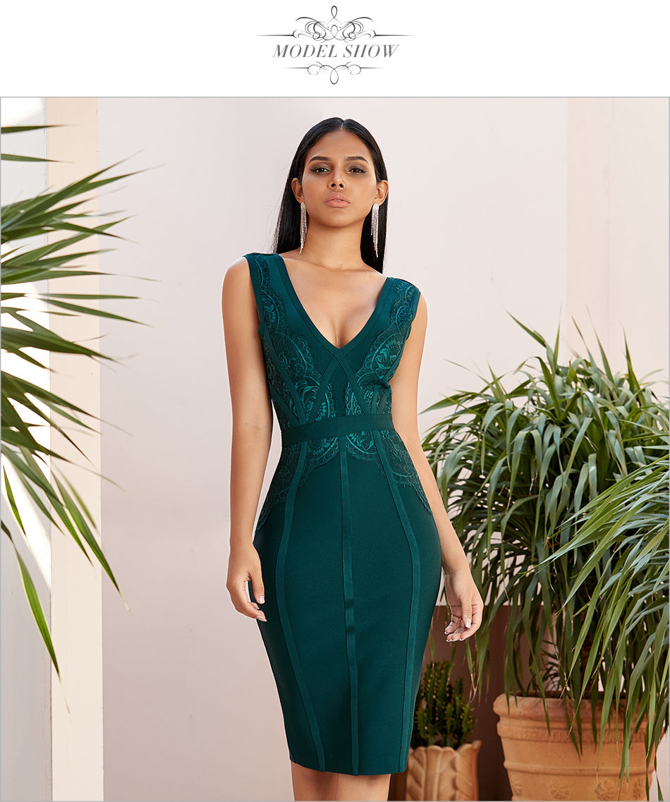 Sixsr New Summer Tank Bodycon Bandage Dress Women Sexy Sleeveless Lace Green Club Celebrity Evening Party Dresses Vestidos