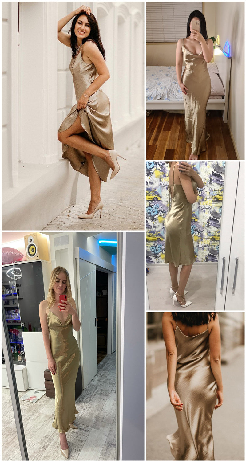 Sixsr Summer Dresses For Women Sexy Spaghetti Strap Backless Summer Dress Women Satin Lace Up Trumpet Long Dress Elegant Bodycon Party Dresses