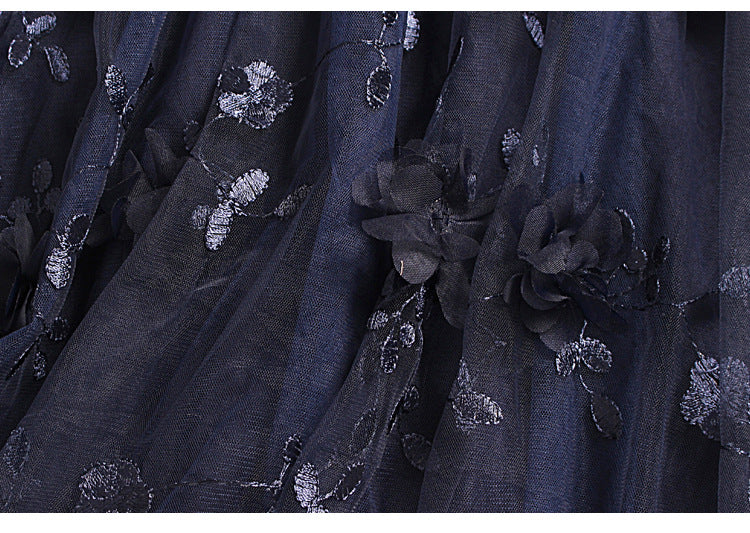 sixsr Luxury Woman Skirts Korean style Fashion Elastic Waist Appliques Embroidery Floral Mesh Skirt Long Gauze Ball Gown Skirt