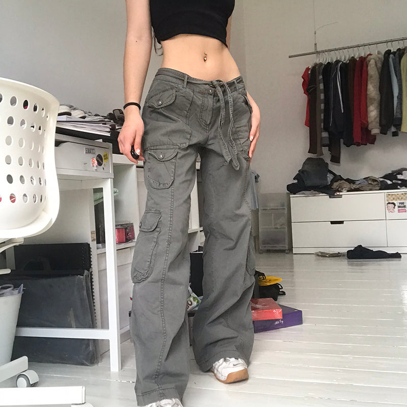 Sixsr Hot Sell Quality Grunge Streetwear Cargo Pants Woman Low Waist Baggy Mom Jeans Vintage 90s Hippie Wide Leg Denim Trousers Korean Outfits