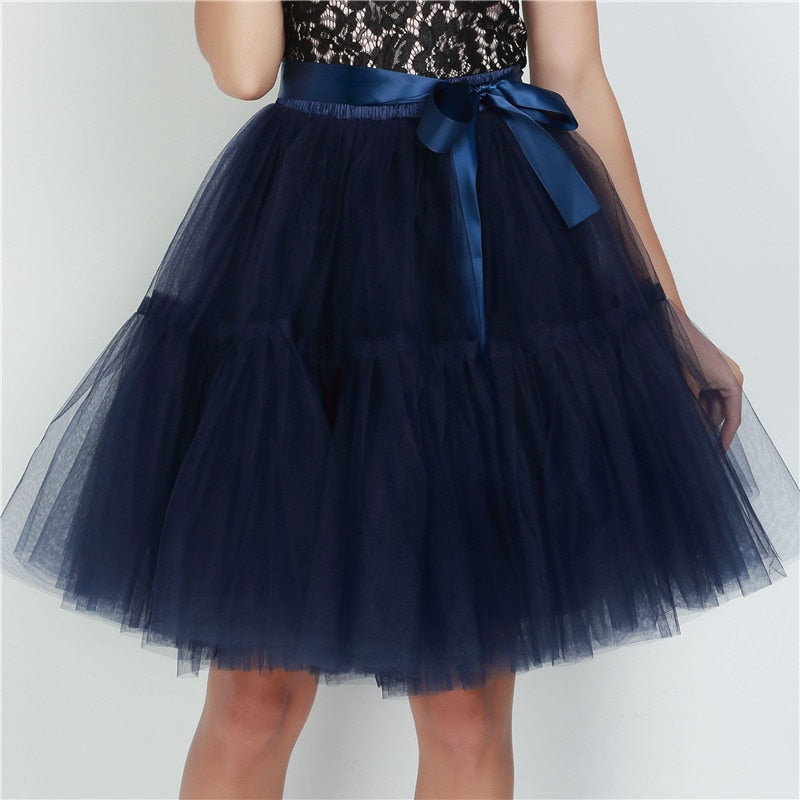 sixsr Petticoat 5 Layers 60cm Tutu Tulle Skirt Vintage Midi Pleated Skirts Womens Lolita Bridesmaid Wedding faldas Mujer saias jupe