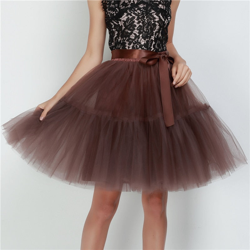 sixsr Petticoat 5 Layers 60cm Tutu Tulle Skirt Vintage Midi Pleated Skirts Womens Lolita Bridesmaid Wedding faldas Mujer saias jupe