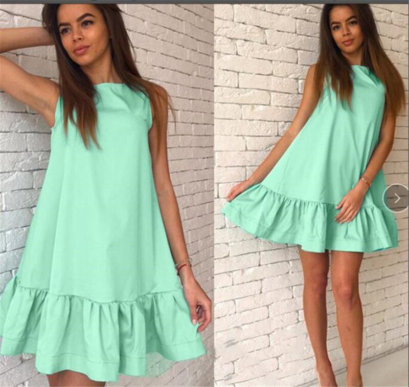 Sixsr Women Female Short Sleeve Loose Mini Short A-line Dresses Summer Beach Casual Dress Candy Color S-XXL