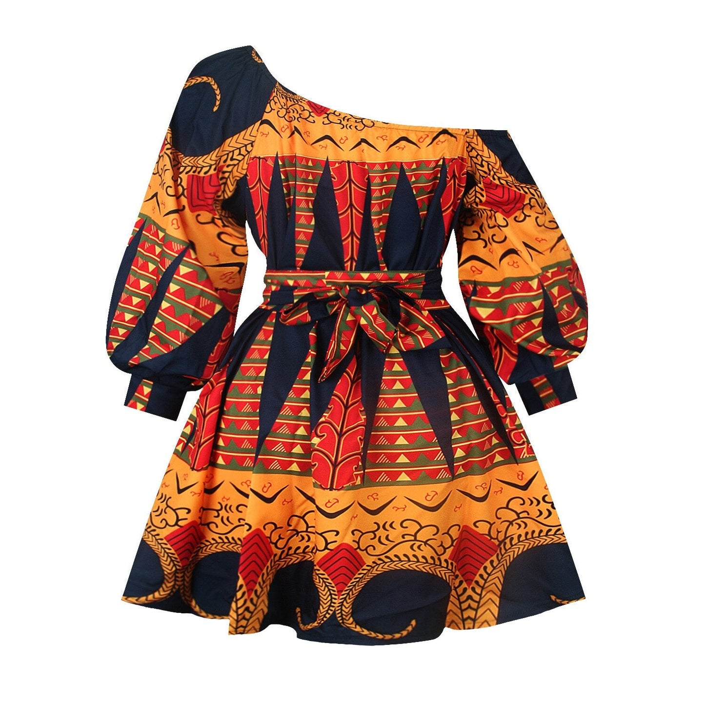 Sixsr African Dresses for Women Full Sleeve Summer Tilting Shoulder Two Wear Dress Dashiki Print African Rich Bazin Top Maxi Clothes