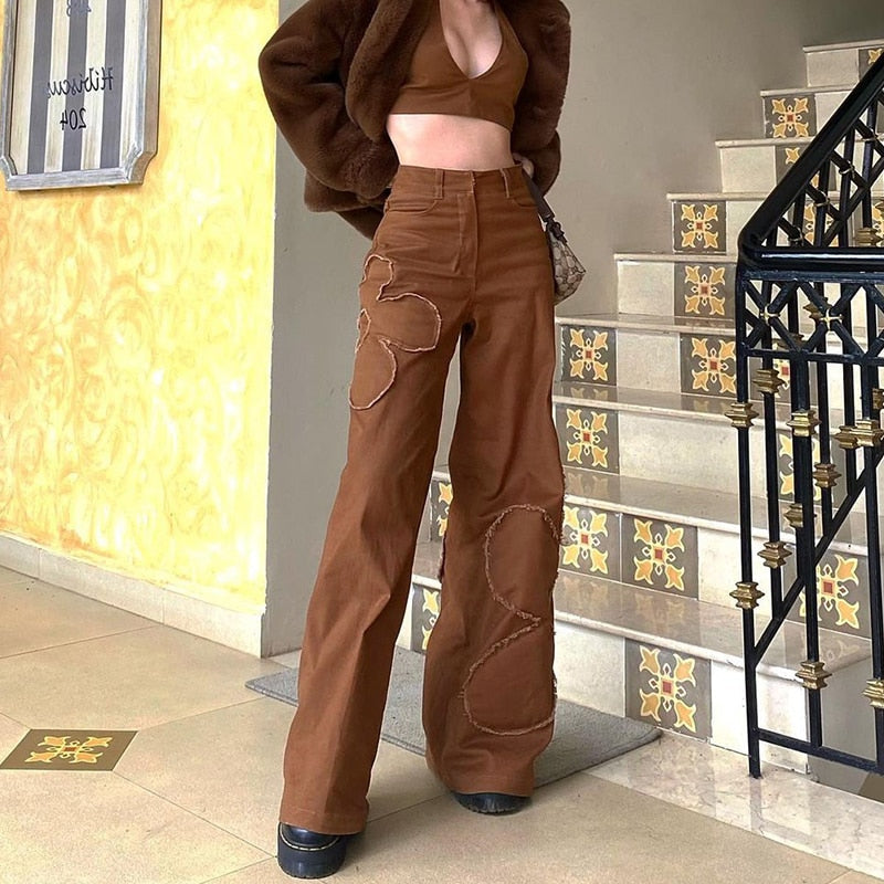 Brown Vintage Baggy Jeans Women 90s Streetwear