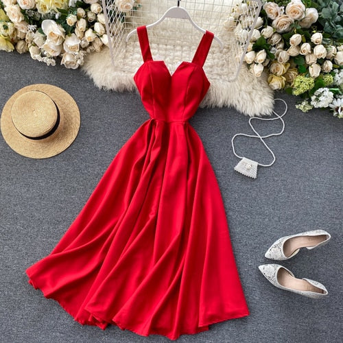 Sixsr Summer Robe Dress Women V Neck Long Party Dresses Sexy Tank Backless Spaghetti Strap Maxi Female Holiday Vestidos