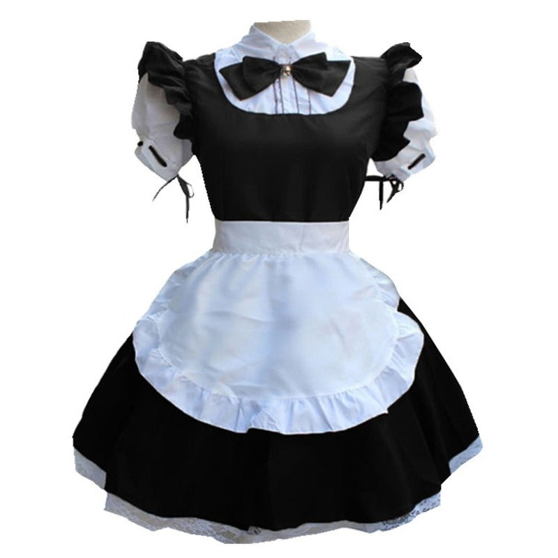 Sixsr Cute Maid Cosplay Costume Lolita Dress Short Sleeves Color Blocked Waitress Pinafore Outfit Halloween Outfit For Girls Plus Size