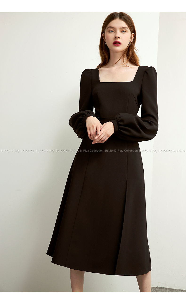 Sixsr Black Retro Split Dress Women Elegant Midi Designer Dress Female Long Sleeve Hepburn Style Chiffon Vintage Dress Fall Women