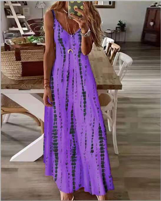 Sixsr Selling New High Street Tie Dye Dress Sexy Spaghetti Strap V Neck Long Dresses Women Summer Beach Dresses Party Tunic Plus Size 5XL