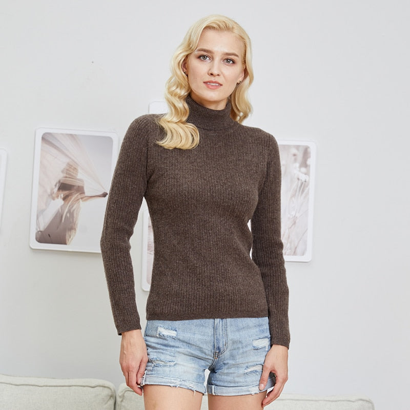 100% Merino Wool Turtleneck Women Sweater Autumn Winter Warm Soft Jumper Women Knitted Pullover Femme Cashmere Sweater Knit